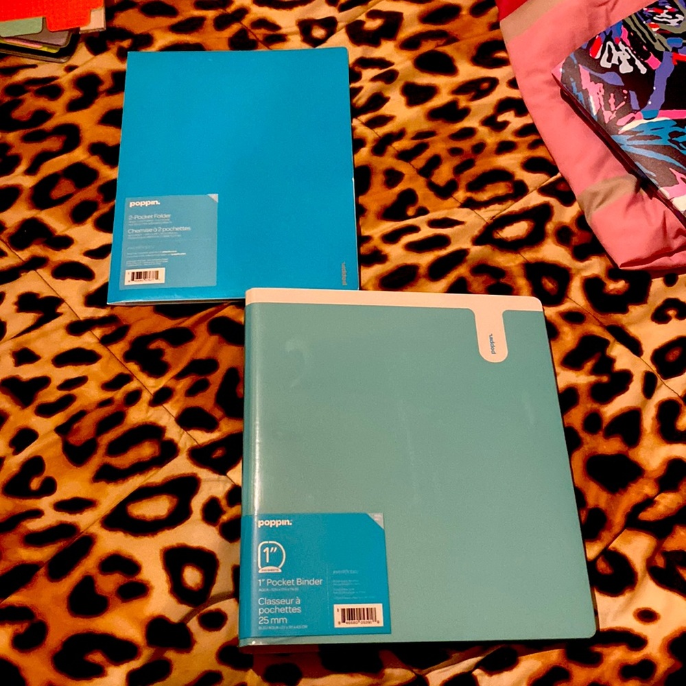 Poppin aqua binder and pocket folder